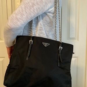 Black authentic Prada nylon and leather tote